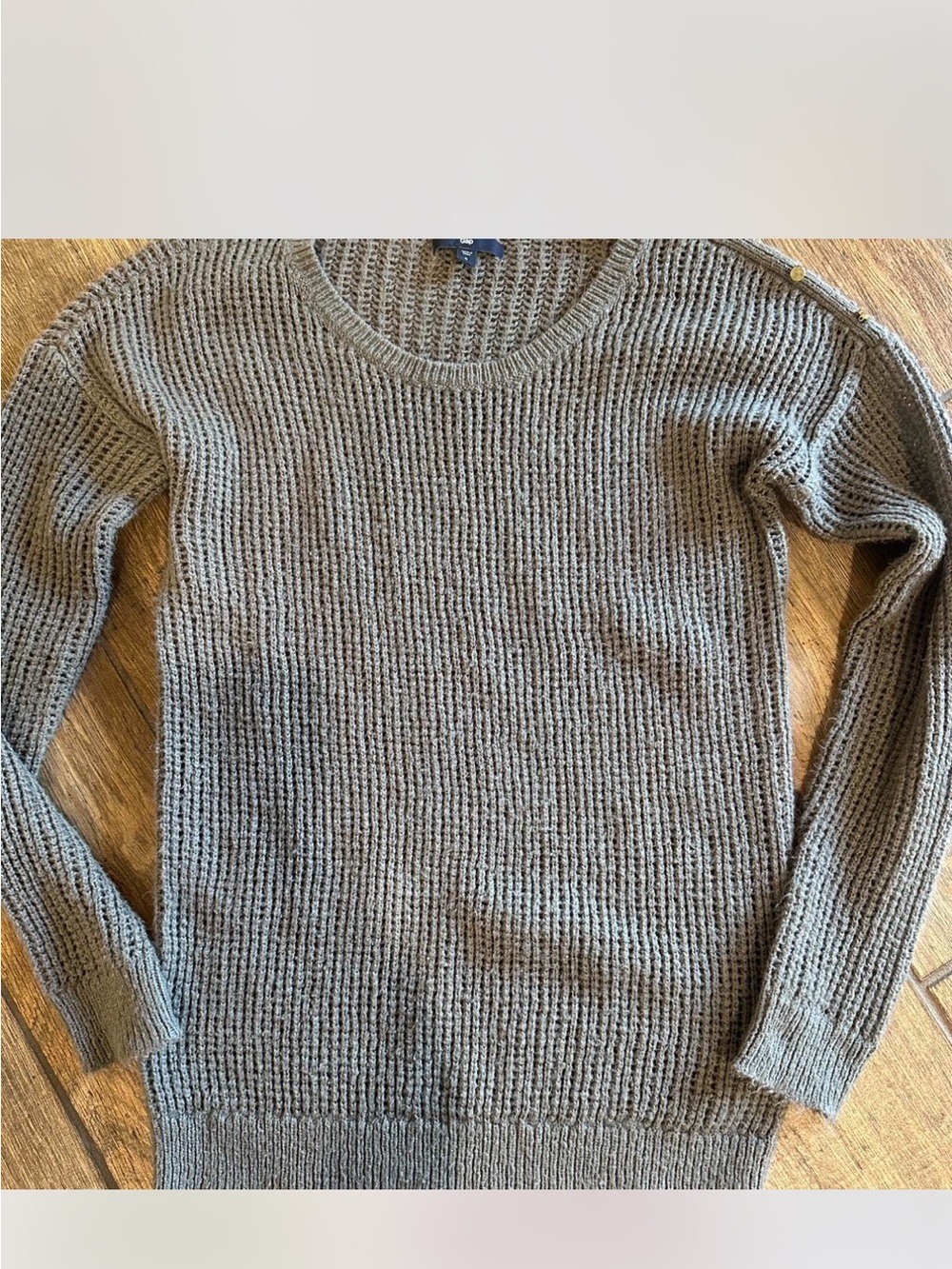 GAP women's Gray Knit Sweater with gold button detail- Classic Crewneck